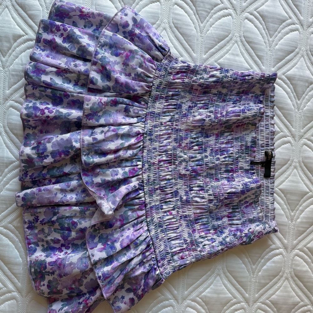 Maje Lavender Floral Smocked Mini Skirt